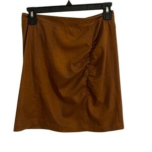 Free People Faux Suede Ruched Mini Skirt Brown Size Small (OB11011915)